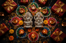Diwali spiritual gifts – brass Lakshmi Ganesh idol with diyas and rangoli – My Guru Ji