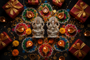 Diwali spiritual gifts – brass Lakshmi Ganesh idol with diyas and rangoli – My Guru Ji