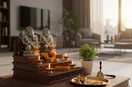 Beautiful home mandir setup with brass idols, diyas and marigold flowers – My Guru Ji