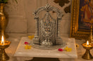 Tirupati Balaji brass idol with temple arch on home mandir altar – My Guru Ji