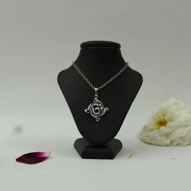 Silver Plated Brass Om Pendant | Sacred Aum Symbol Spiritual Locket | Religious Pendant Only