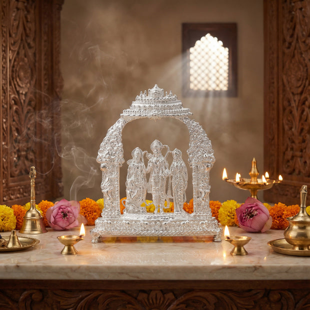 Ram Darbar Idol with Ornate Arch – Handcrafted Shri Ram, Sita, Lakshman & Hanuman Murti