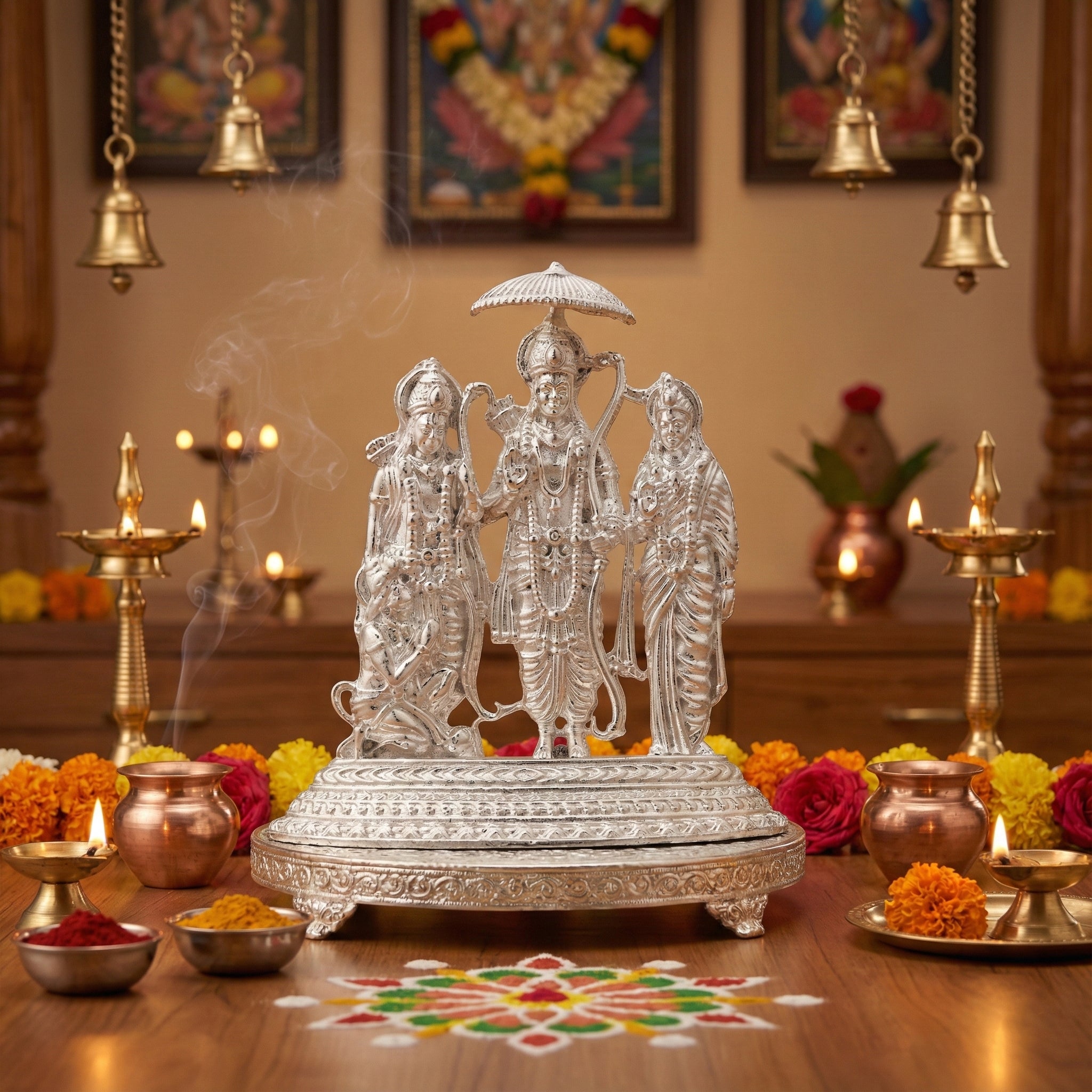 Ram Darbar Idol – Lord Ram, Sita, Lakshman & Hanuman Murti for Pooja & Home Mandir