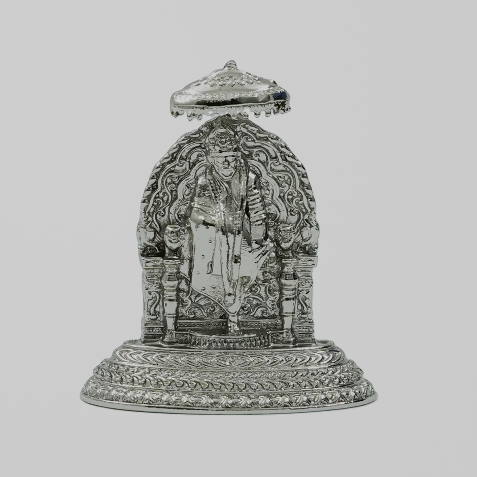 Shirdi Sai Baba Idol with Ornate Back Panel & Chhatra – Handcrafted Murti for Pooja & Gifting