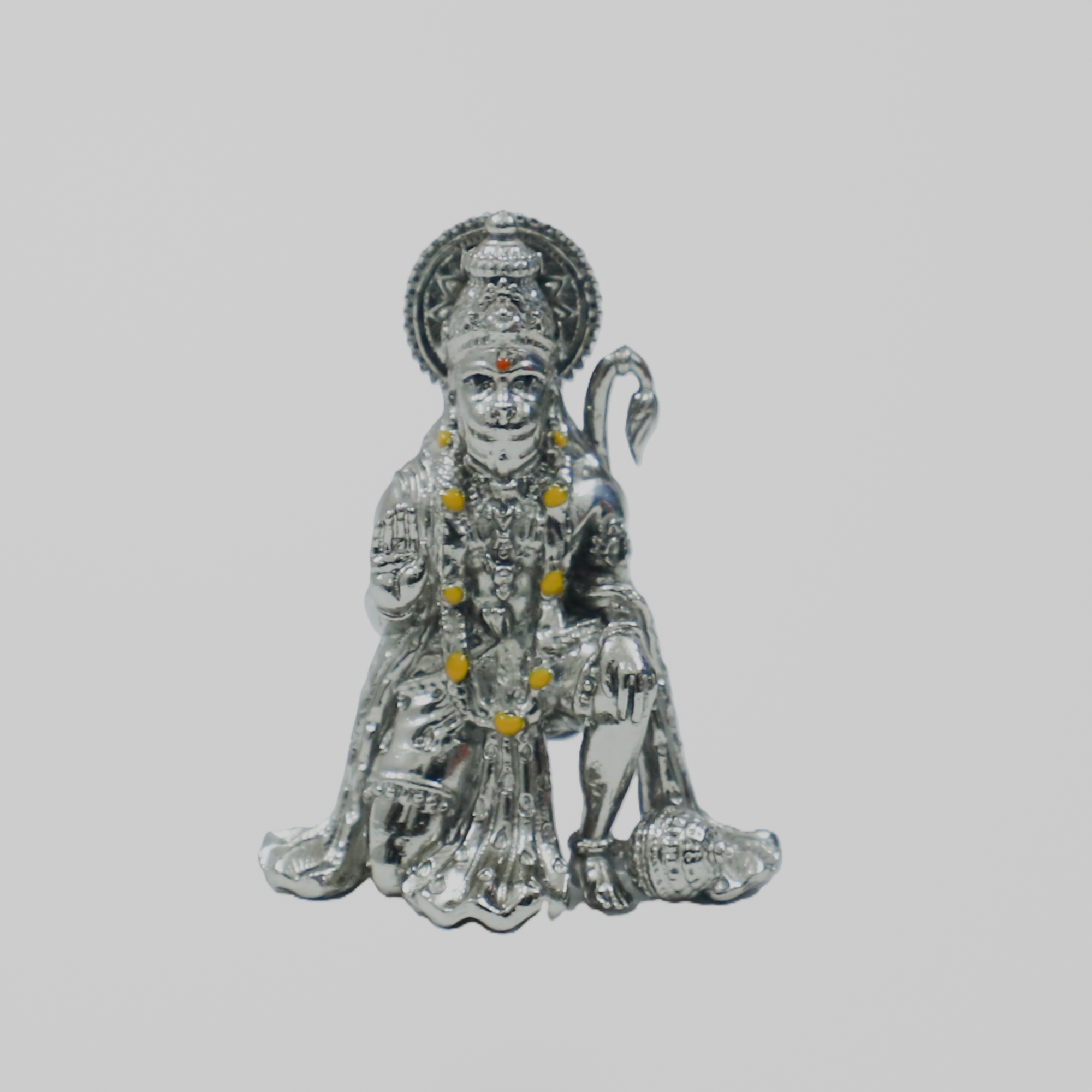 Blessing Hanuman Ji Silver Finish Brass Idol | Bajrangbali Sitting Murti for Home & Office