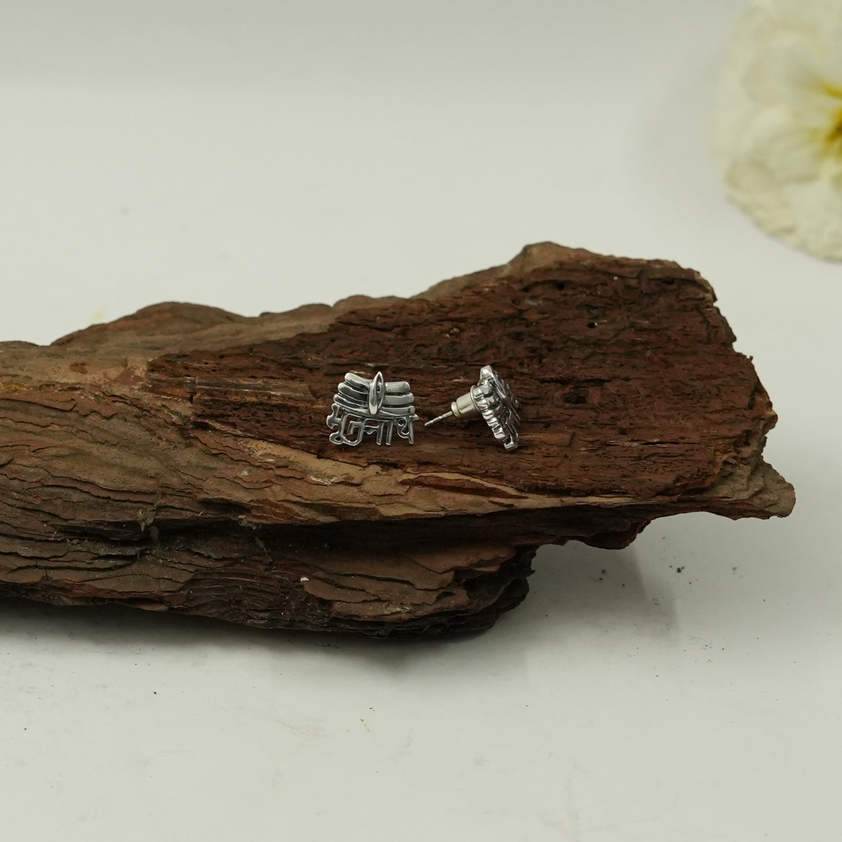 Bhootnath Stud Earrings with Silver Finish | Mahadev Spiritual Name Earrings