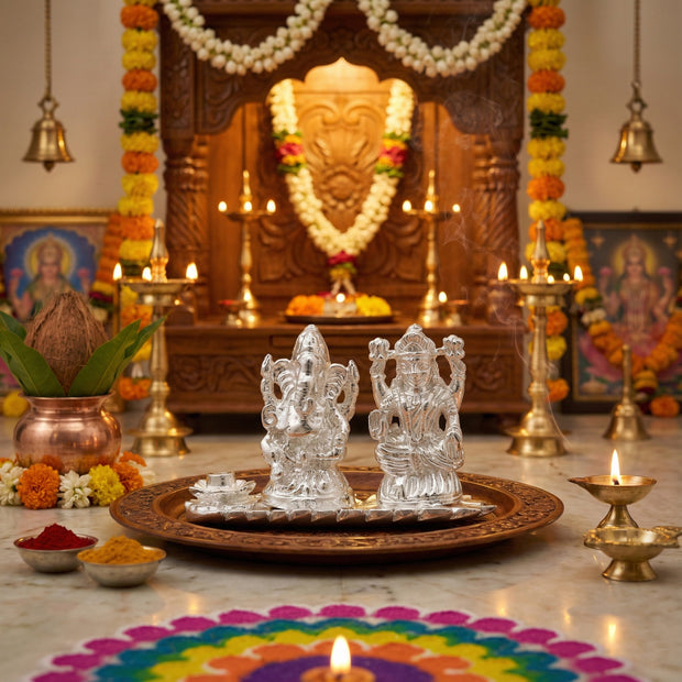 Lakshmi Ganesha Idol Set – Handcrafted Prosperity & Wisdom Murti for Pooja & Gifting