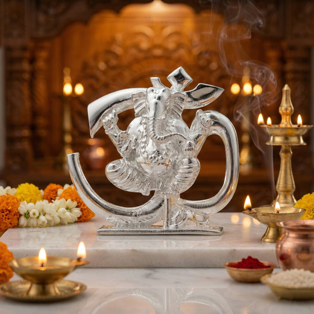 Divine Om Ganesh Brass Idol | Energized Lord Ganesha Aum Murti for Home, Office & Pooja