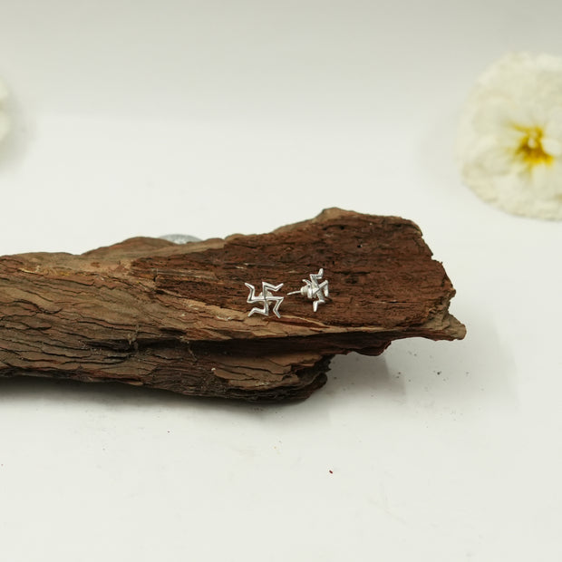 Swastik Stud Earrings | Auspicious Hindu Symbol Silver Earrings | Spiritual Unisex Jewellery