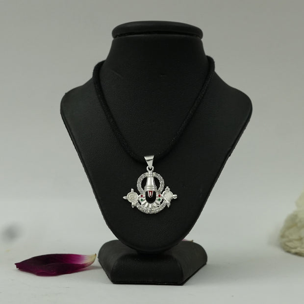 Sacred Balaji Shankh Chakra Divine Blessings Brass Pendant with Silver Finish