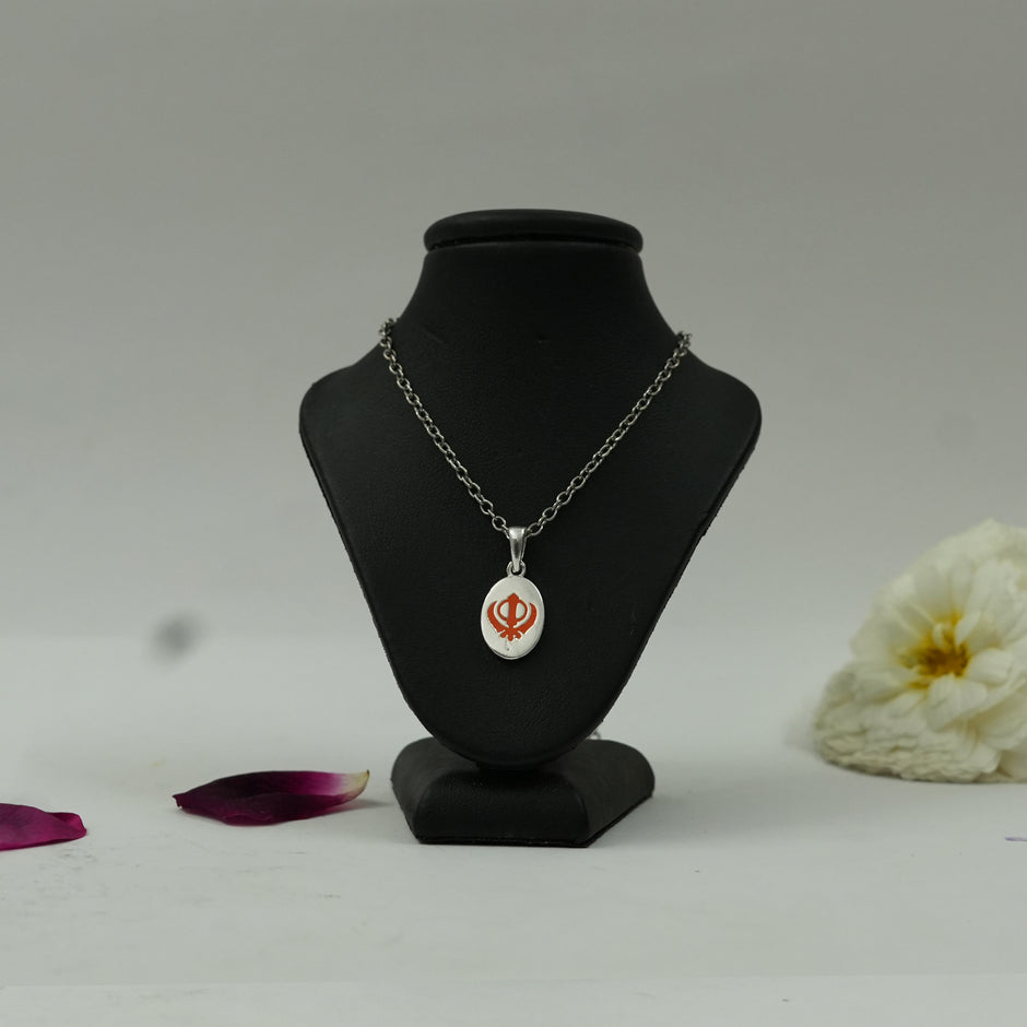 Sacred Khanda Symbol Spiritual Brass Pendant with Silver Finish