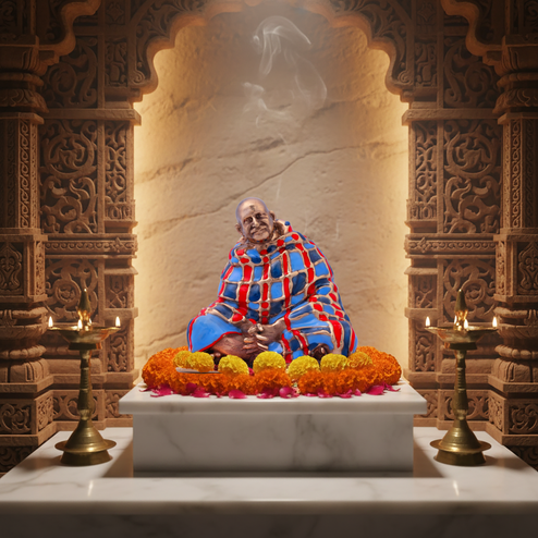 Neem Karoli Baba Energized Hand-Painted Brass Idol | Multicolor Guru Ji Murti