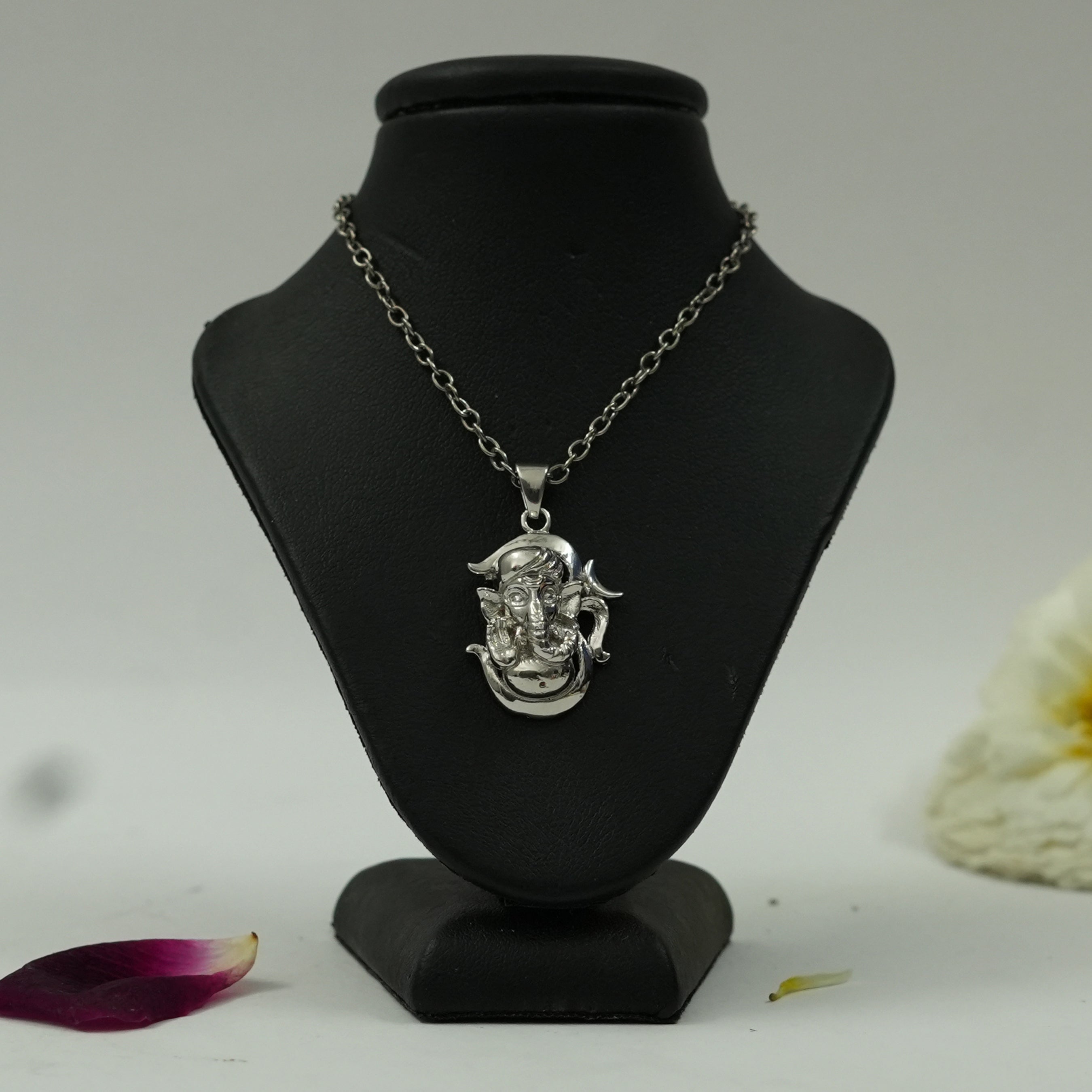 Divine Lord Ganesha Face Spiritual Brass Pendant with Silver Finish