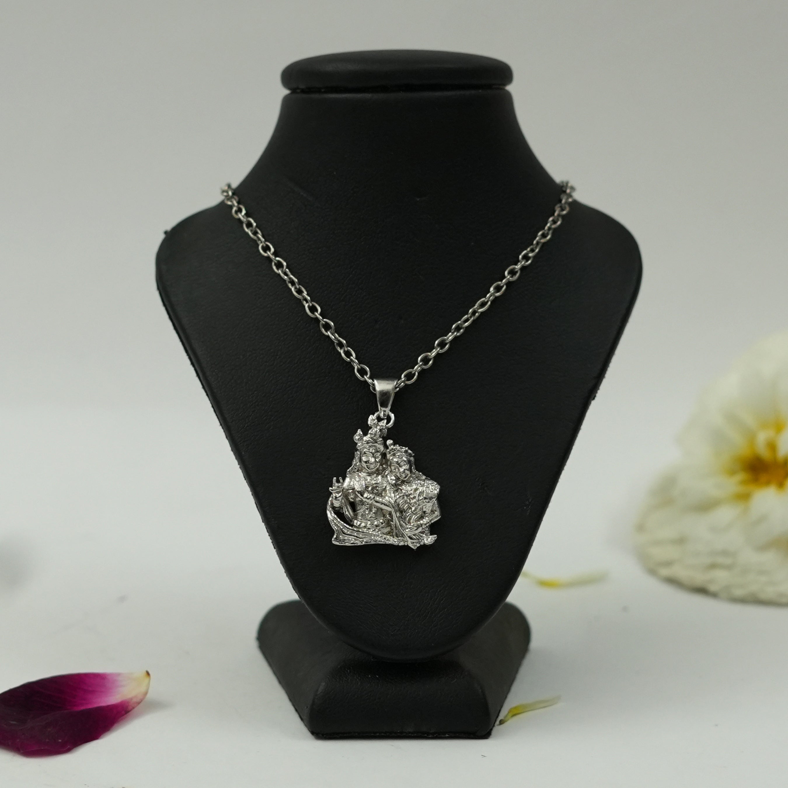 Divine Shiv Parvati Pendant in Brass with Silver Finish – Spiritual Pendant Only