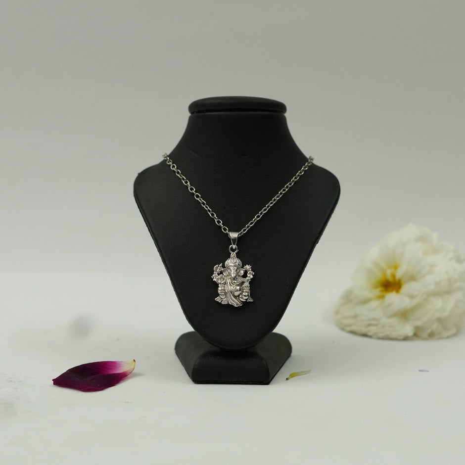 Divine Lord Ganesha Pendant in Brass with Silver Finish – Blessing Pose (Pendant Only)