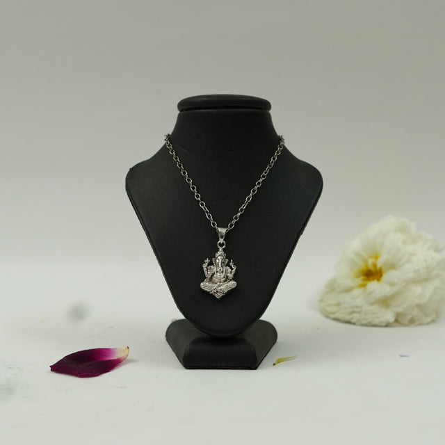 Divine Lotus Seated Lord Ganesha Pendant in Brass with Silver Finish – Pendant Only