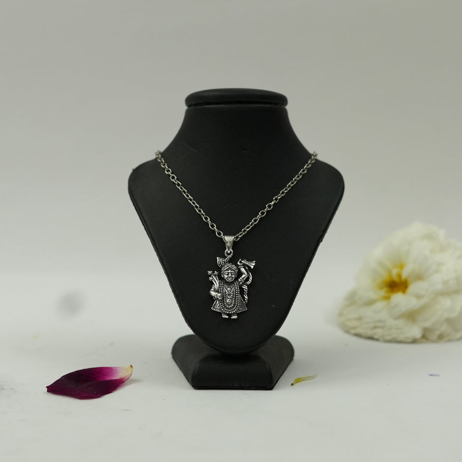 Silver Plated Brass Shreenath Ji Pendant | Lord Krishna Shreenathji Locket | Pendant Only