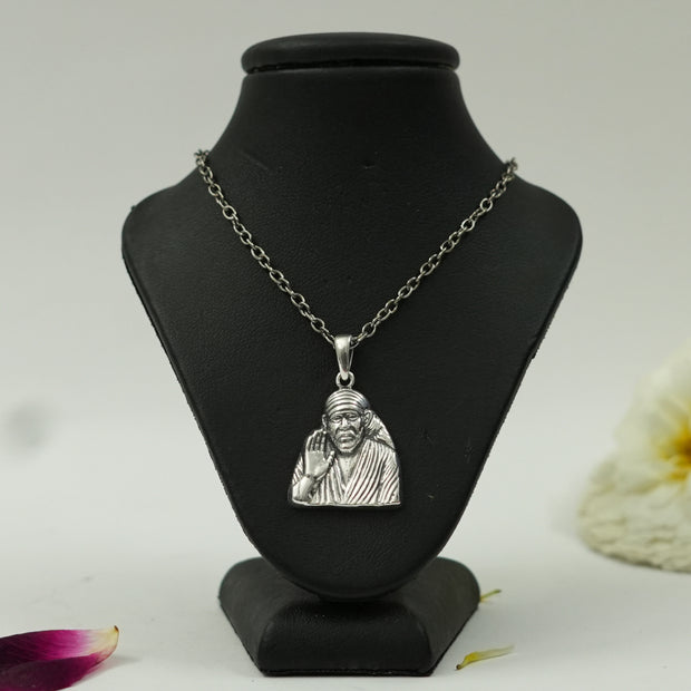 Shirdi Sai Baba Blessing Pendant in Brass with Silver Finish (Pendant Only)