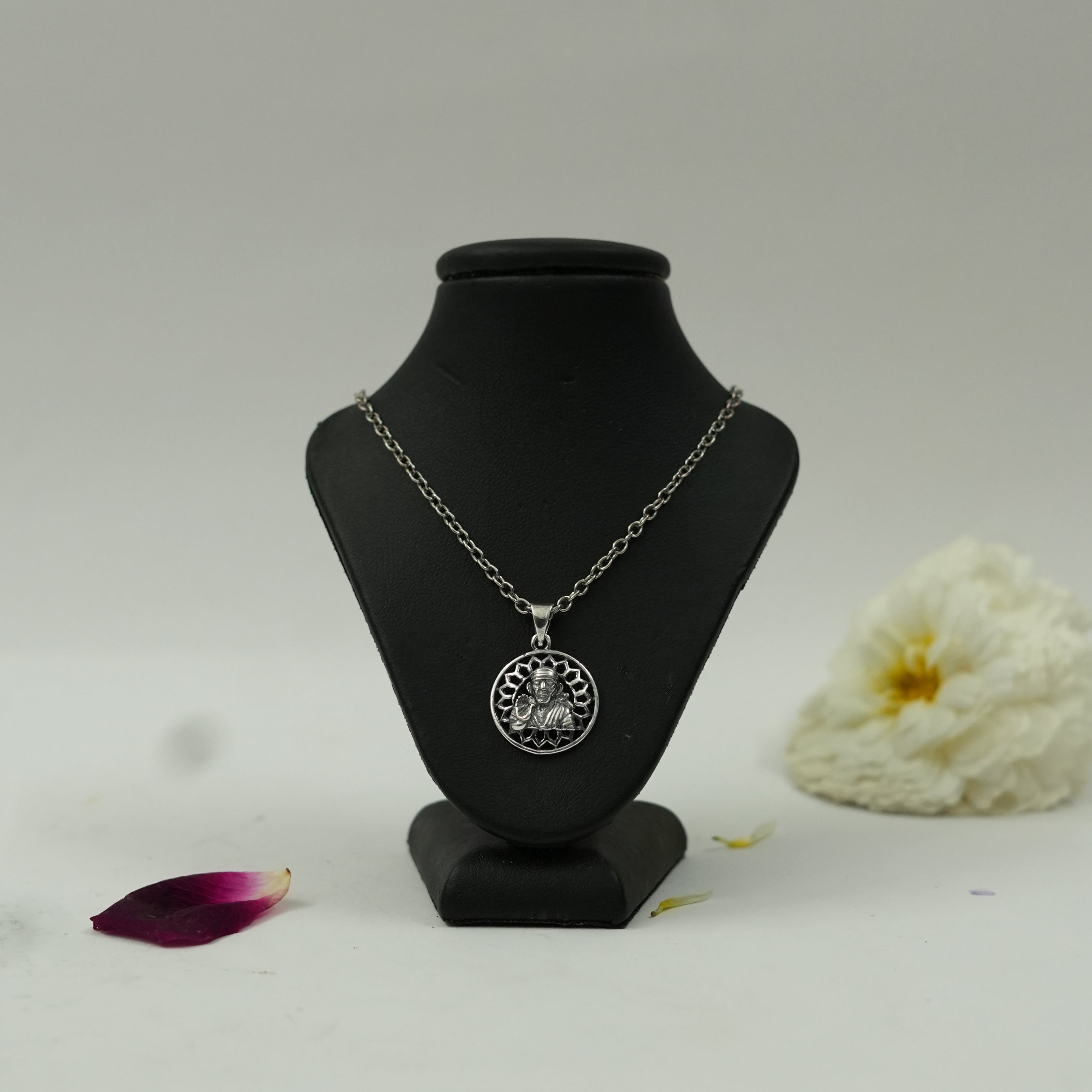 Shirdi Sai Baba Circular Frame Pendant in Brass with Silver Finish (Pendant Only)
