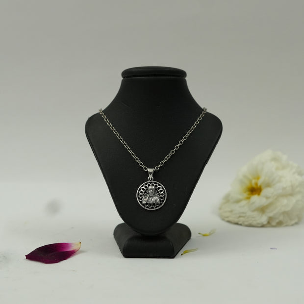 Shirdi Sai Baba Circular Frame Pendant in Brass with Silver Finish (Pendant Only)