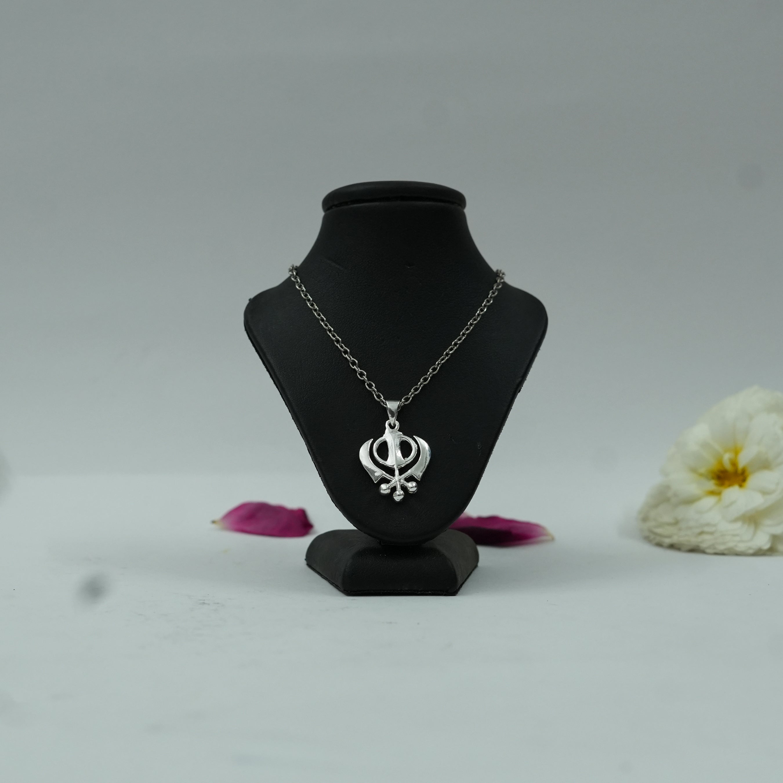 Khanda Sahib Brass Pendant in Silver Finish