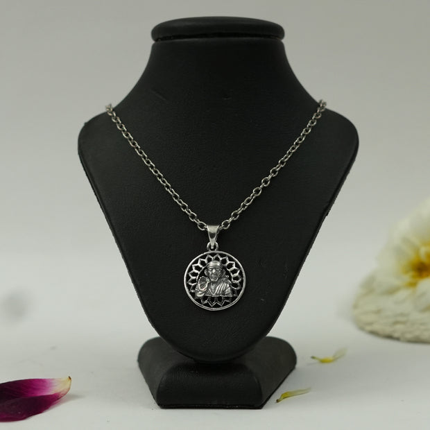 Shirdi Sai Baba Circular Frame Pendant in Brass with Silver Finish (Pendant Only)