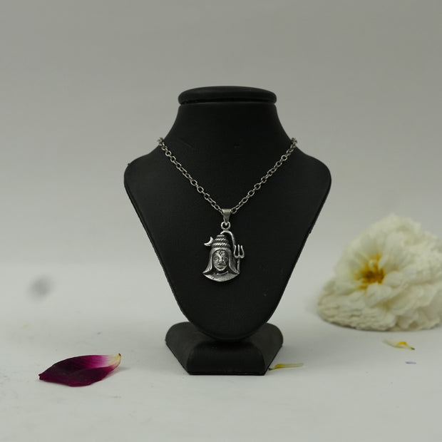Lord Shiva Face with Trishul Brass Pendant in Silver Finish (Pendant Only)