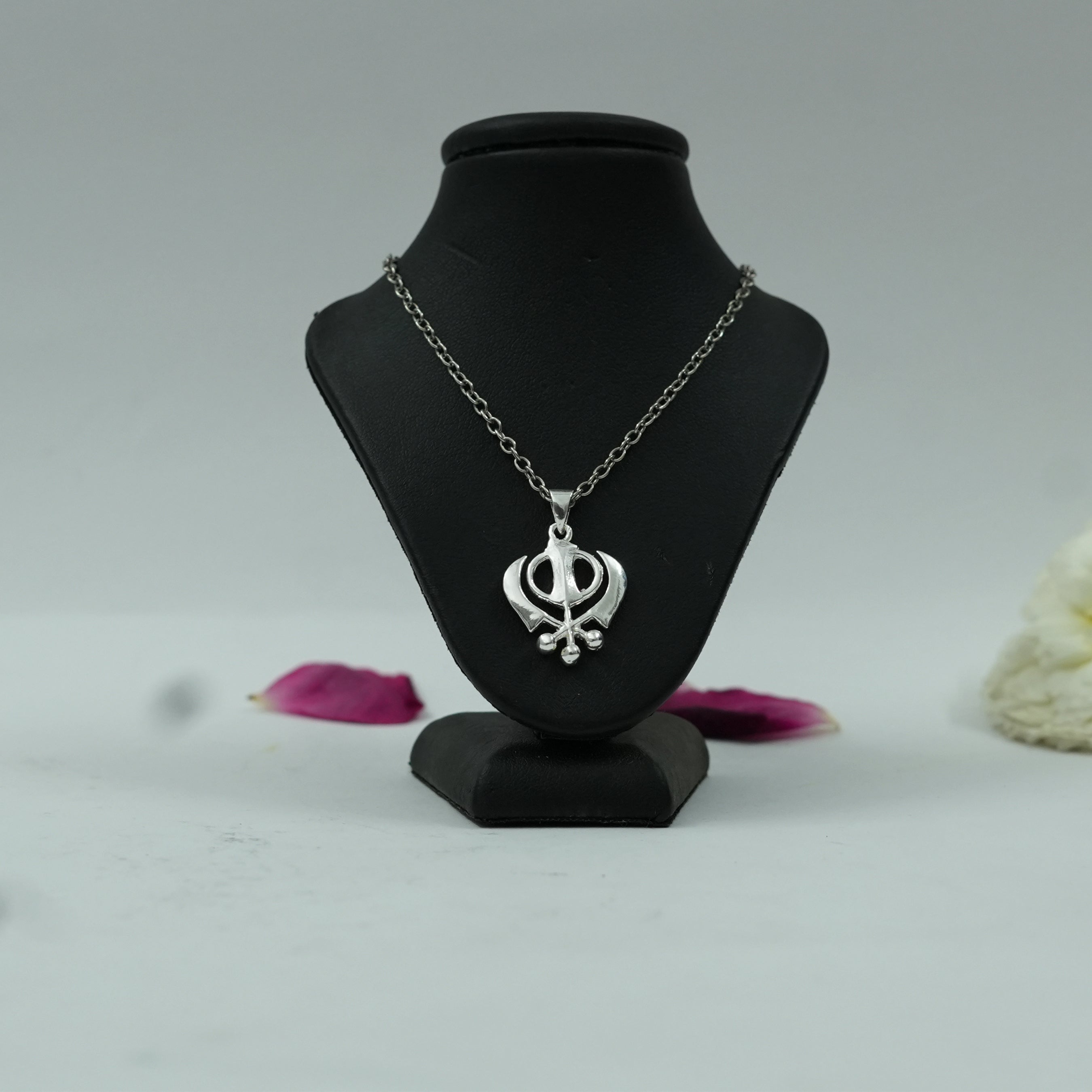 Khanda Sahib Brass Pendant in Silver Finish