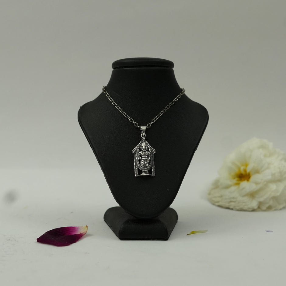 Lord Venkateswara (Balaji) Brass Pendant with Silver Finish – Temple Design Locket (Pendant Only)