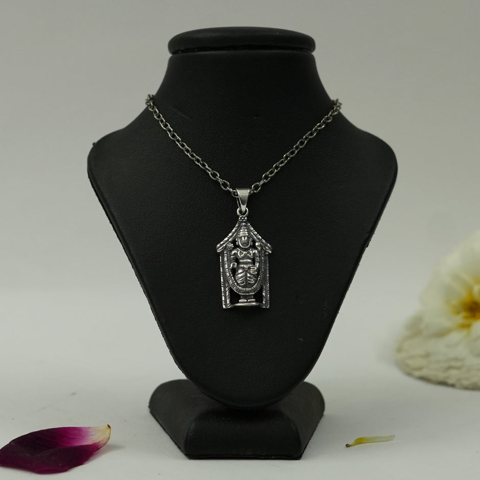 Lord Venkateswara (Balaji) Brass Pendant with Silver Finish – Temple Design Locket (Pendant Only)