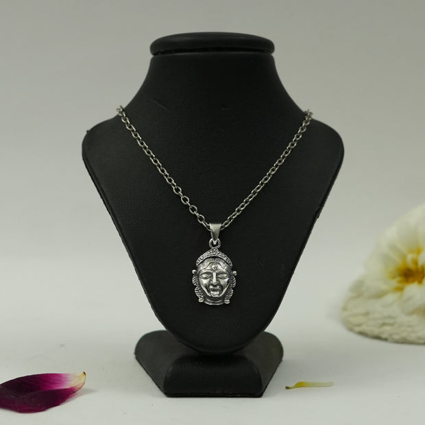 Maa Kali Face Brass Pendant with Silver Finish – Divine Protection Locket (Pendant Only)