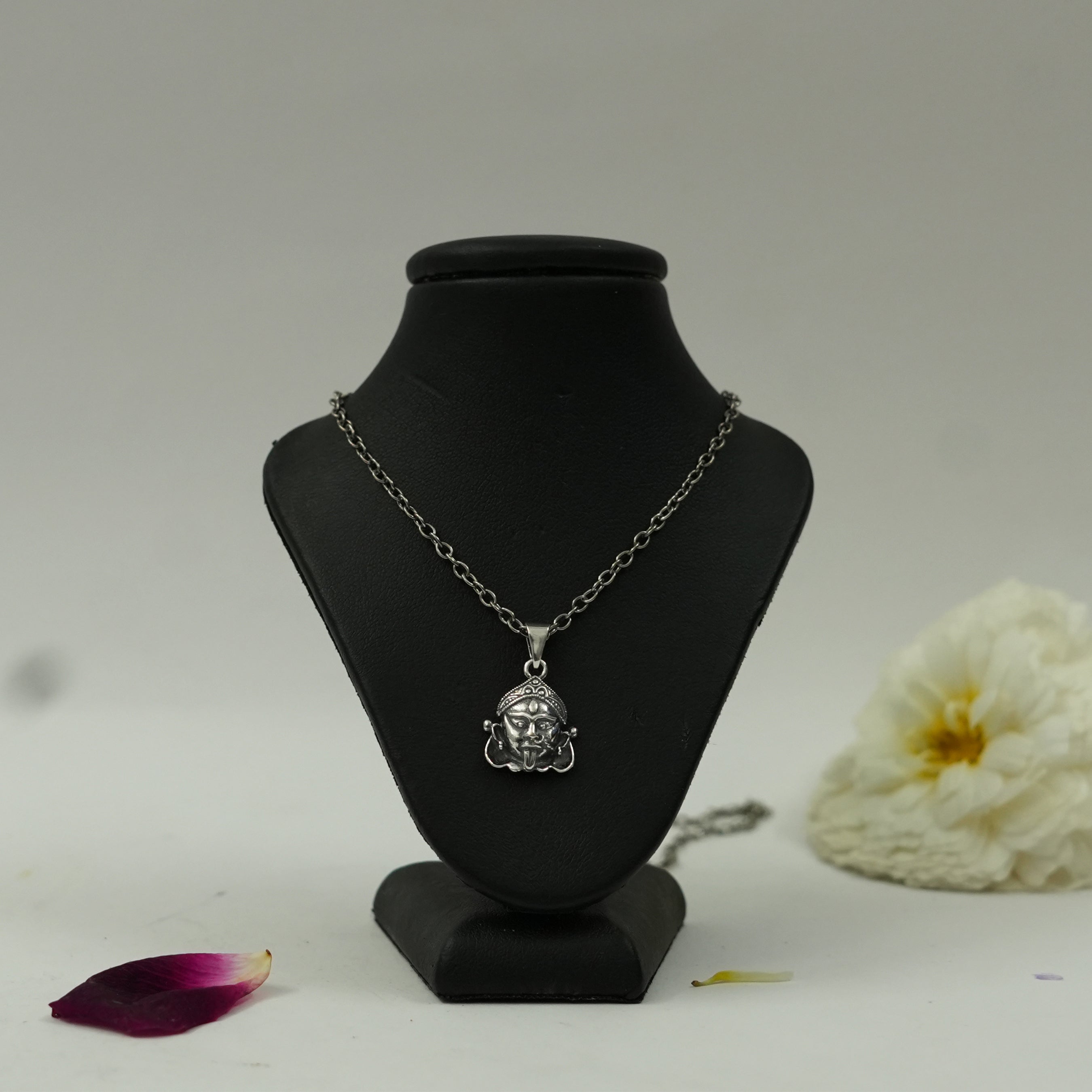 Maa Kali Face Brass Pendant with Silver Finish – Divine Protection Locket (Pendant Only)
