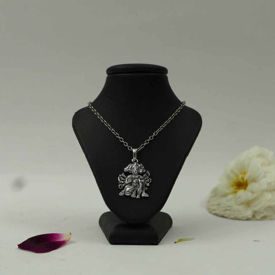 Panchmukhi Hanuman Brass Pendant with Silver Finish – Divine Protection Locket (Pendant Only)