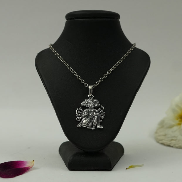 Panchmukhi Hanuman Brass Pendant with Silver Finish – Divine Protection Locket (Pendant Only)