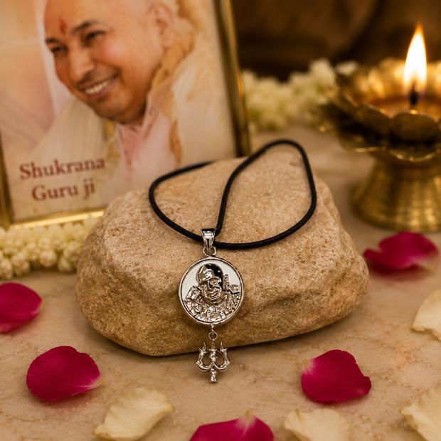 Shukrana Guru Ji Trishul Pendant | Bade Mandir Guru Ji Brass Pendant with Silver Finish