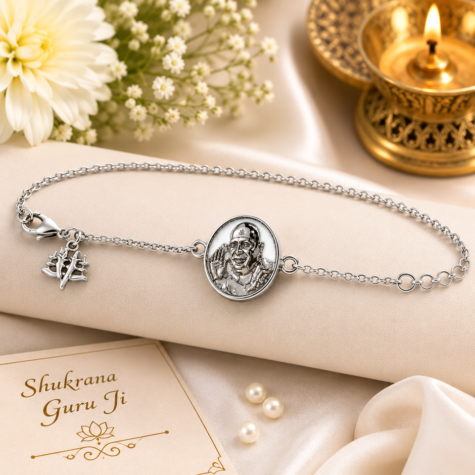 Shukrana Guru Ji Bracelet | Bade Mandir Guru Ji Brass Bracelet with Silver Finish