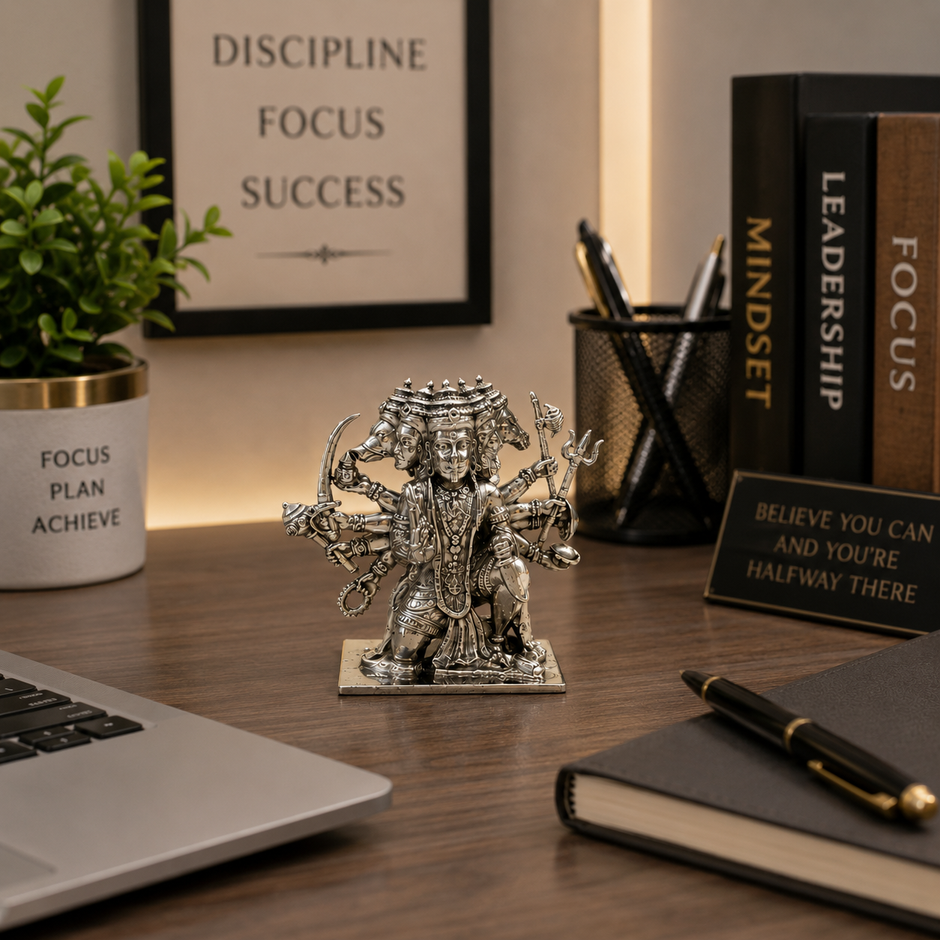 Panchmukhi Hanuman Idol | Premium Brass Murti with Silver Finish | Five-Faced Hanuman Statue