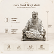 Guru Nanak Dev Ji Murti size guide showing height 53mm and weight 65gms, brass with silver finish, premium quality idol ideal for gifting and home decor