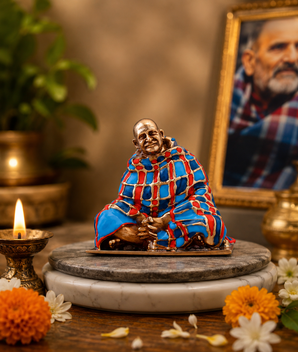 eem Karoli Baba Idol in Silver Finish with Colorful Shawl – My Guru Ji