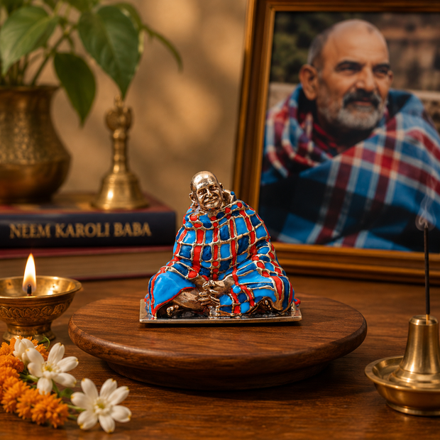 Neem Karoli Baba Maharaj Ji Idol in Silver Finish for Home Temple