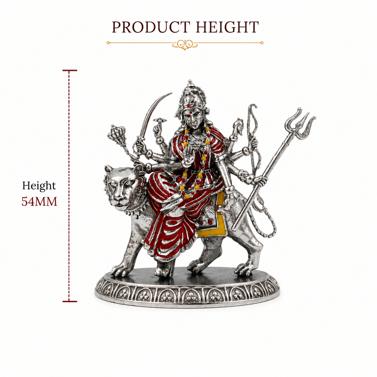 Maa Durga Idol | Brass Idol with Silver Finish | Sherawali Mata Murti for Home Temple