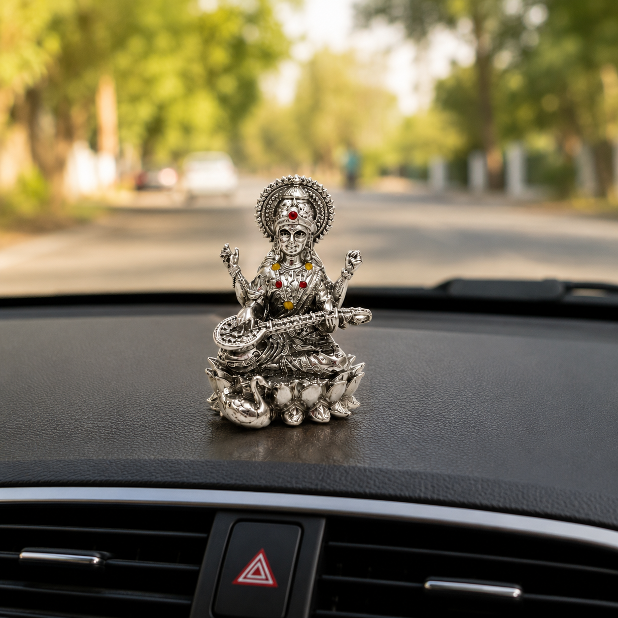 Maa Saraswati Idol | Premium Brass Idol with Silver Finish | Goddess of Knowledge & Wisdom Murti