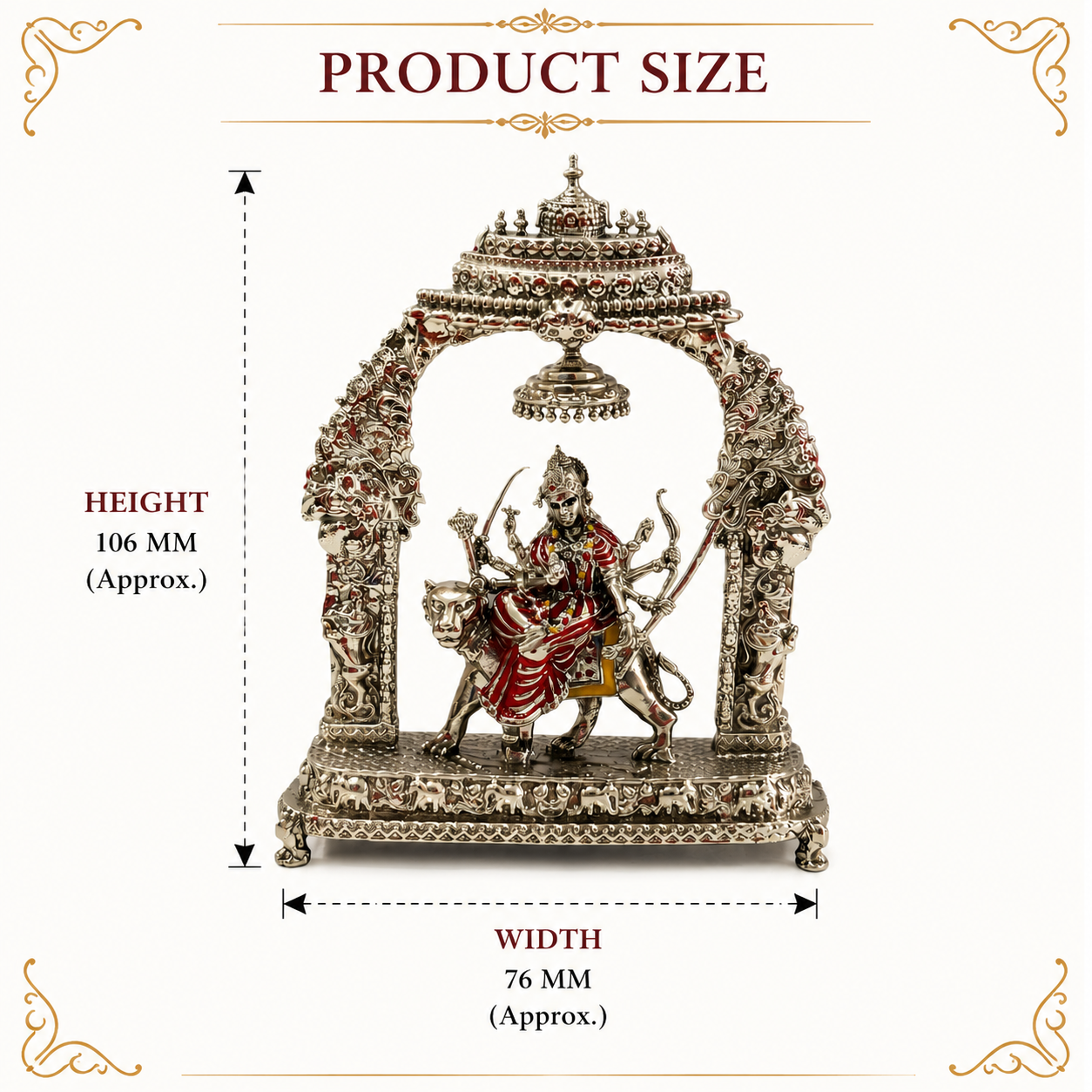 Maa Durga Jhula Idol | Premium Brass Idol with Silver Finish | Decorative Temple Frame Murti