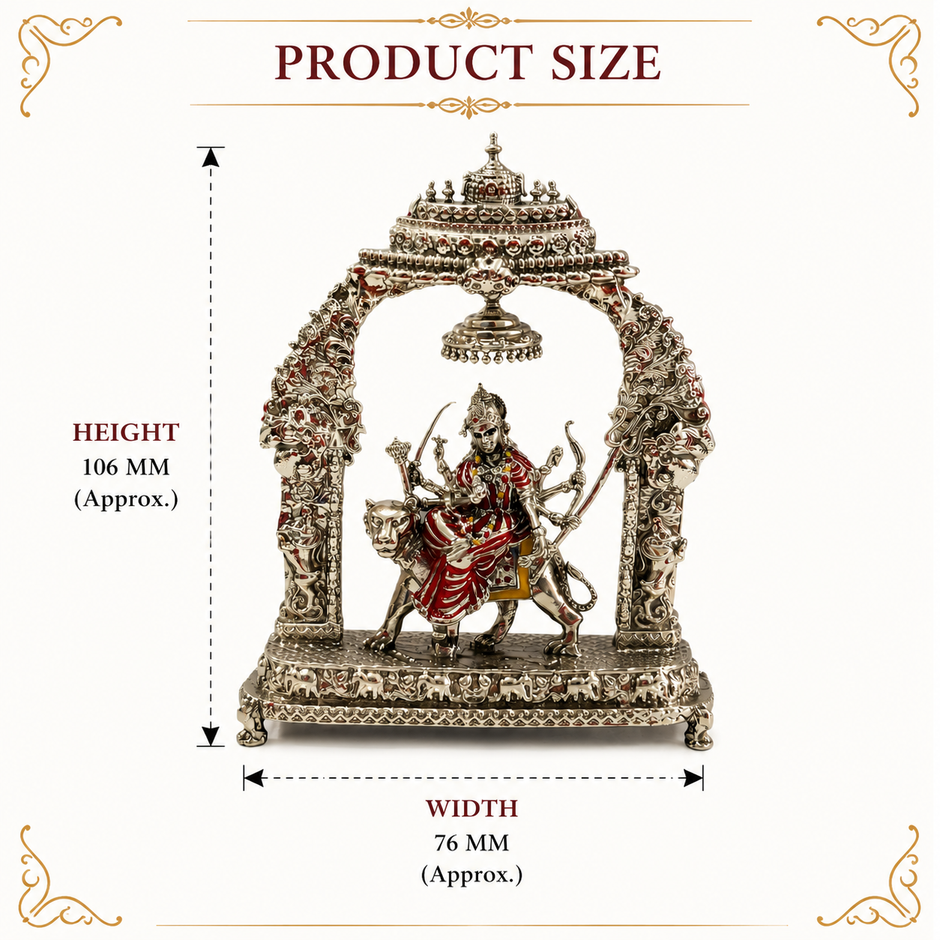 Maa Durga Jhula Idol | Premium Brass Idol with Silver Finish | Decorative Temple Frame Murti