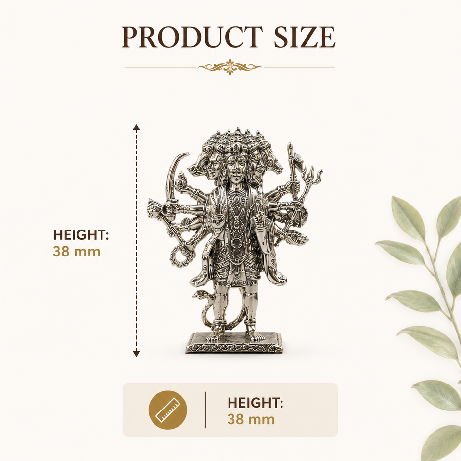Standing Small Size Panchmukhi Hanuman Idol | Premium Brass Murti with Silver Finish | Five-Faced Hanuman Statue for Home Temple