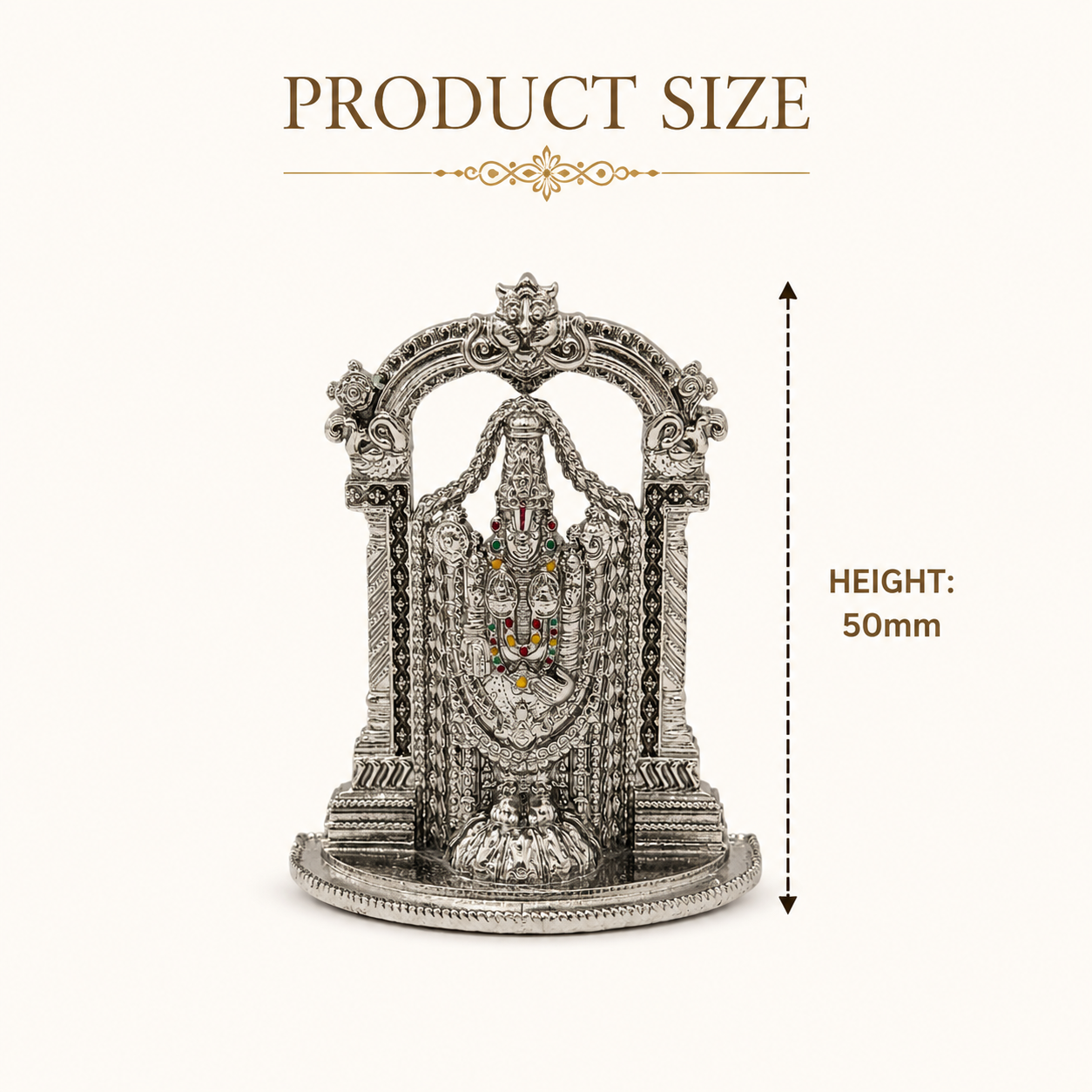Tirupati Balaji Idol with Temple Arch | Premium Brass Murti with Silver Finish | Lord Venkateswara Statue
