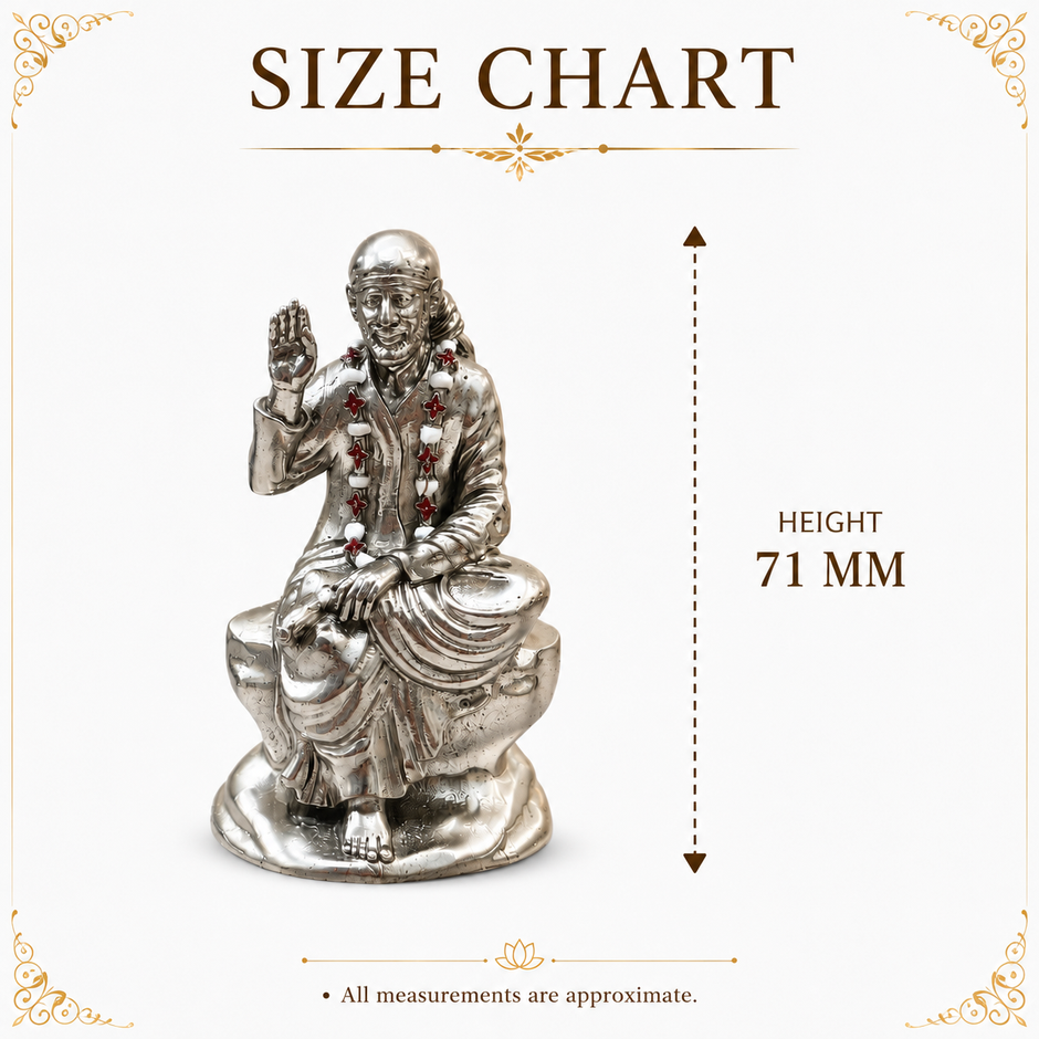 Shirdi Sai Baba Idol | Premium Brass Murti with Silver Finish | Sai Baba Statue for Home Temple