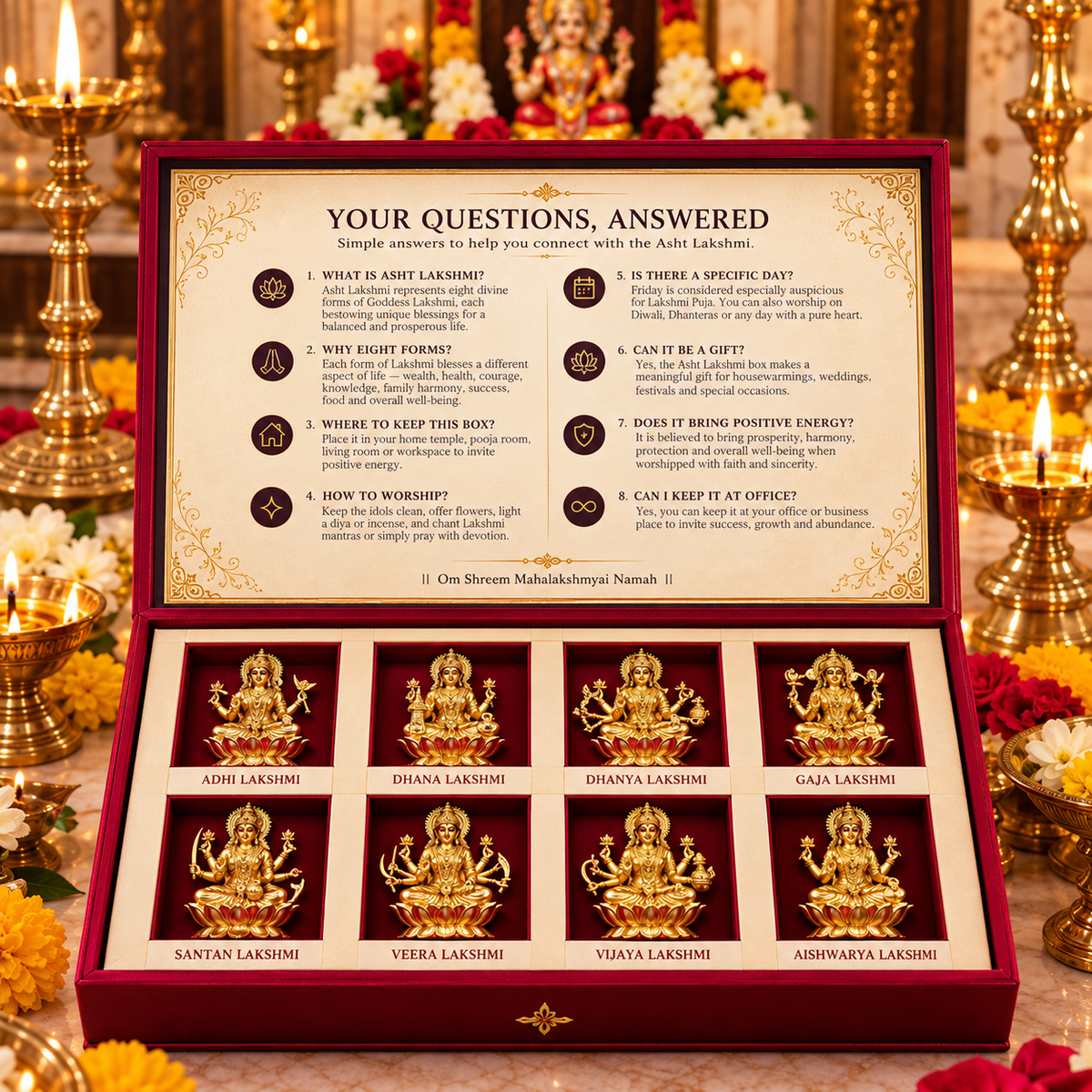 Asht Laxmi Brass Idol Set of 8 with Gift Box