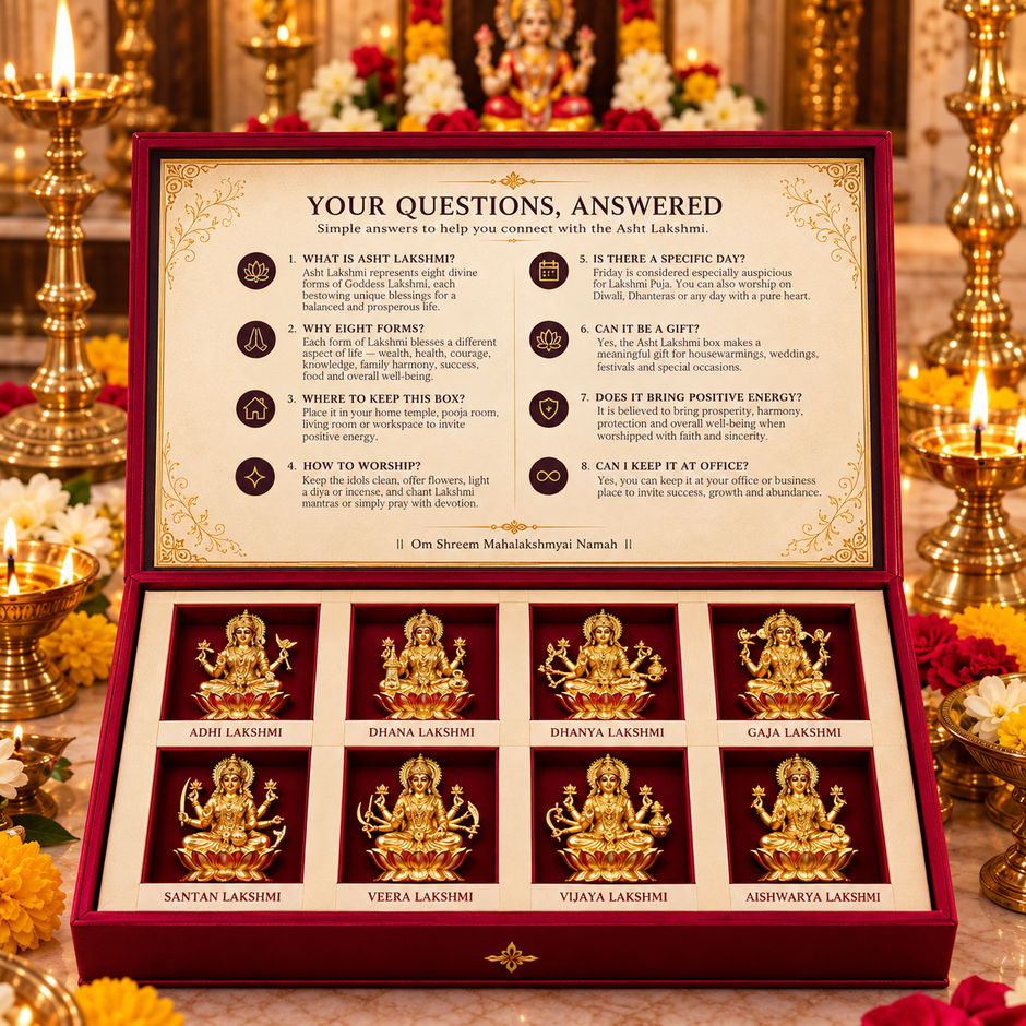 Asht Laxmi Brass Idol Set of 8 with Gift Box
