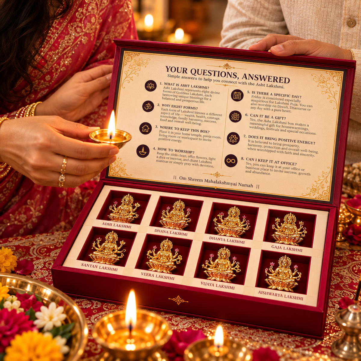 Asht Laxmi Brass Idol Set of 8 with Gift Box